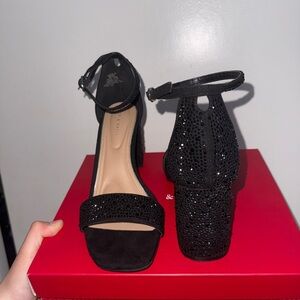 Kelly & Katie Black Wide Foot Friendly Heels with Sparkle